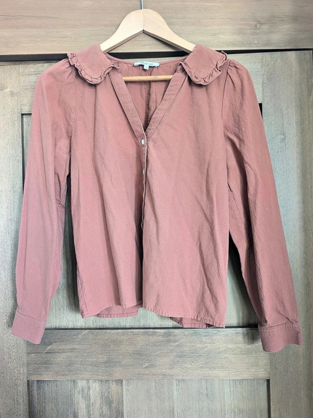 Madewell Ruffle Collar Cotton Shirt in Burnt Orange Like New